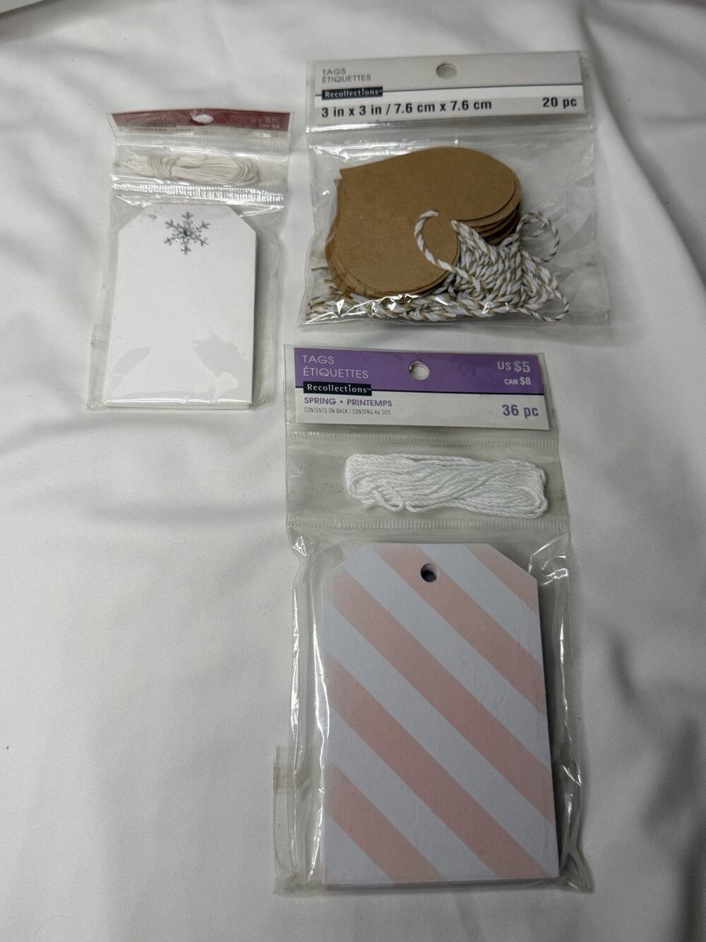 Lot Of 3 Heart Stripe Snowflake Christmas Gift Inventory Price Tags With Strings